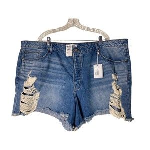 NEW Good American Women's Plus Size 24 Bombshell Distressed Shorts Denim Blue